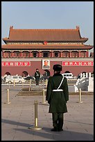 Gate of Heavenly Peace and guards, Tiananmen Square. Beijing, China (color)