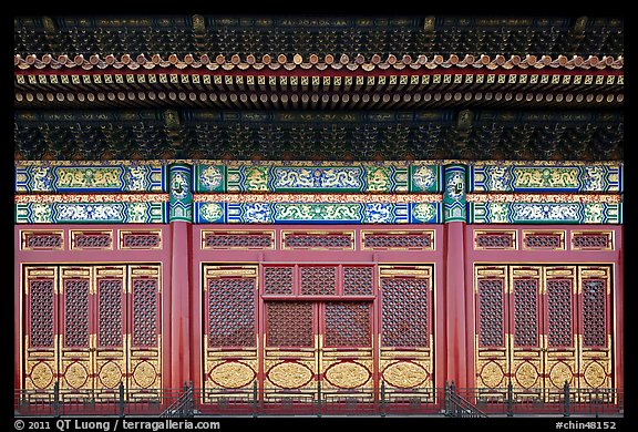 Facade detail in the back of the Hall of Preserving Harmony, Forbidden City. Beijing, China