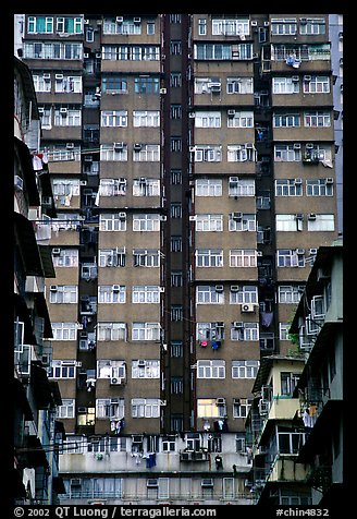High-rise residential building in a popular district, Kowloon. Hong-Kong, China (color)