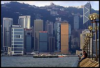 Skycrapers of Hong-Kong Island seen from the Promenade, early morning. Hong-Kong, China ( color)