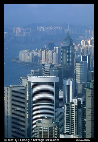 Modern high-rise buildings  from Victoria Peak, late afternoon, Hong-Kong Island. Hong-Kong, China