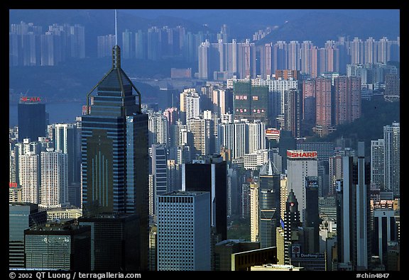 Skycrapers from Victoria Peak, late afternoon, Hong-Kong Island. Hong-Kong, China (color)