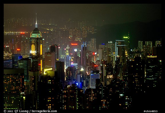 Hong-Kong citiscape from Victoria Peak at night. Hong-Kong, China