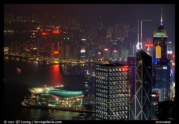 High-rise lights from Victoria Peak at night. Hong-Kong, China
