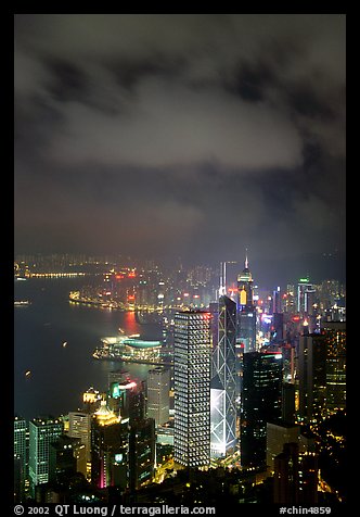 Skycraper Hong-Kong city lights from Victoria Peak at night. Hong-Kong, China (color)