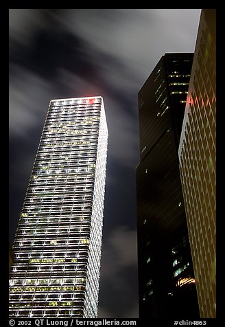 Cheung Kong Center (290m) building at night. Hong-Kong, China