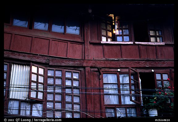 Detail of old wooden house. Kunming, Yunnan, China (color)