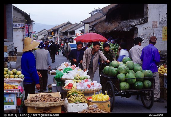 Fruits for sale on an old street. Dali, Yunnan, China