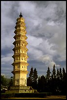 One of the two 10-tiered pagodas flanking Quianxun Pagoda. Dali, Yunnan, China (color)