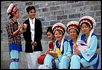 Women wearing traditional Bai dress. Dali, Yunnan, China (color)