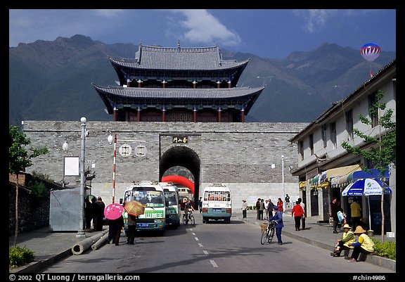 West gate with Cang Shan mountains in the background. Dali, Yunnan, China