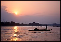 Fishermen at the confluence of the Dadu He and Min He rivers at sunset. Leshan, Sichuan, China ( color)