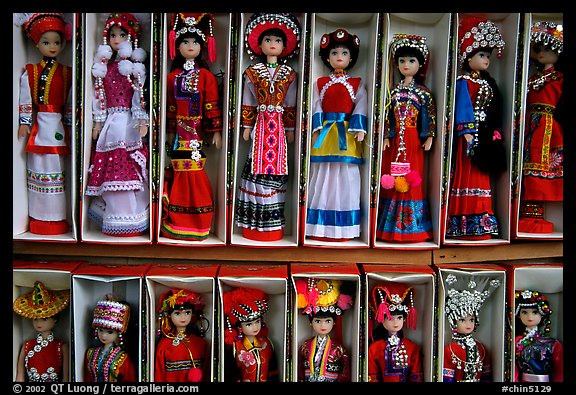 Dolls wearing traditional Bai dress. Lijiang, Yunnan, China