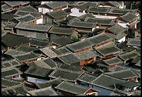 Old town Rooftops seen from Wangu tower. Lijiang, Yunnan, China (color)