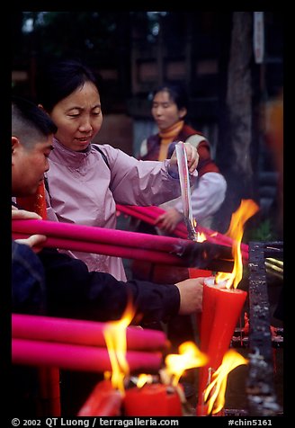 Burning incense batons at Wannian Si. Emei Shan, Sichuan, China (color)