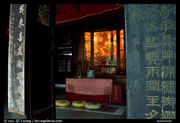 Buddha image and altar in Hongchunping temple. Emei Shan, Sichuan, China