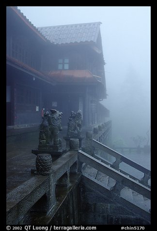 Xiangfeng temple in the fog. Emei Shan, Sichuan, China