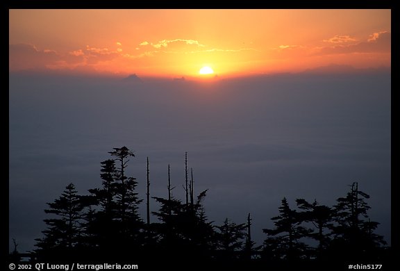 Sunset over a sea of clouds. Emei Shan, Sichuan, China (color)