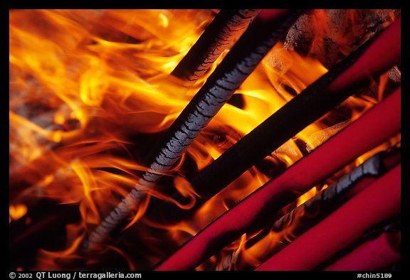 Joss sticks burning. Emei Shan, Sichuan, China (color)