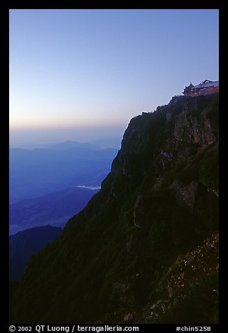 Sunset on Jinding Si (Golden Summit), perched on a steep cliff. Emei Shan, Sichuan, China