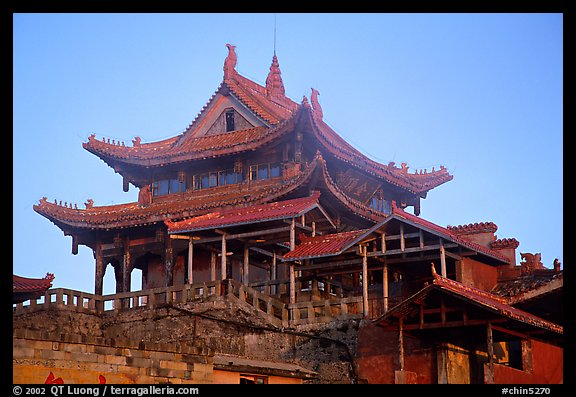 Golden Summit temple, evening. Emei Shan, Sichuan, China (color)