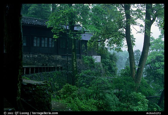 Hongchunping temple, nested in a forested hillside. Emei Shan, Sichuan, China (color)