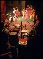 Sichuan opera performers and musicians seen from the backstage. Chengdu, Sichuan, China (color)