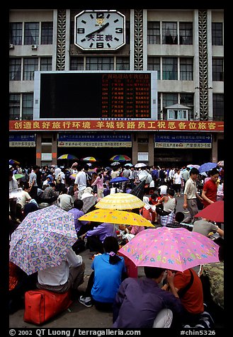 Crowds waiting outside the main train station. Guangzhou, Guangdong, China (color)
