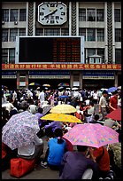 Crowds waiting outside the main train station. Guangzhou, Guangdong, China