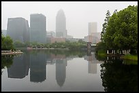 Ningbo Southern Business District skyline in mist.  ( color)