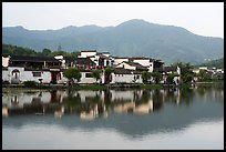 Hongcun village and mountains reflected in South Lake. Hongcun Village, Anhui, China ( color)