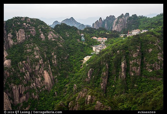 Hotels perched near montaintop. Huangshan Mountain, China (color)