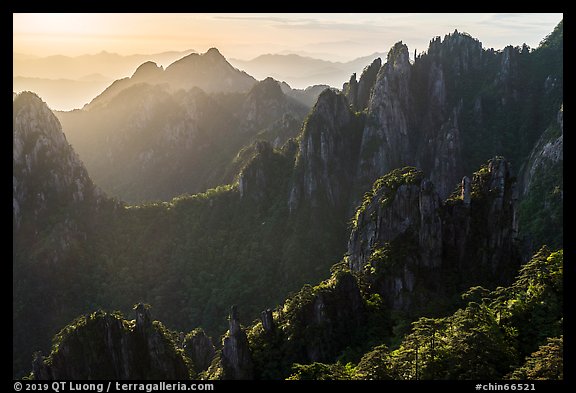 Granite spires, early morning. Huangshan Mountain, China (color)
