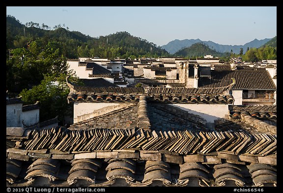 Slate tiles on roofs. Xidi Village, Anhui, China (color)