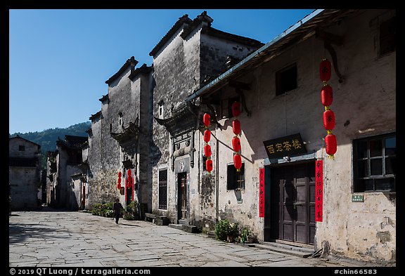 Plaza with historic houses. Xidi Village, Anhui, China (color)