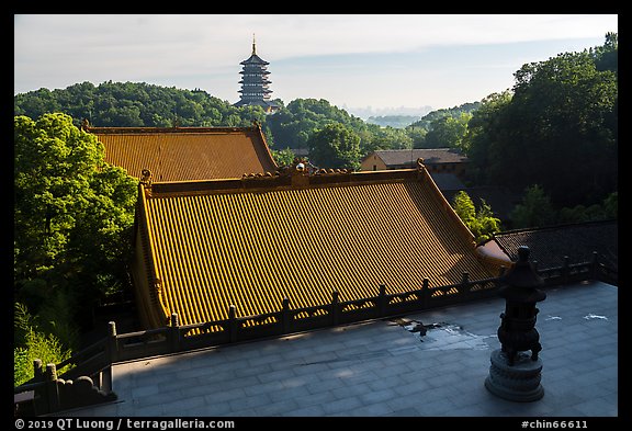 Roofs of Jingci Temple and Leifeng Pagoda. Hangzhou, China (color)