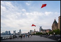 Chinese flats on kite lines, the Bund. Shanghai, China ( color)