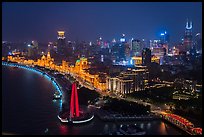 City skyline with illuminated Bund from above. Shanghai, China ( color)