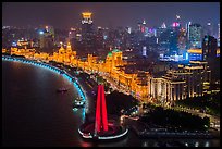 Illuminated Bund at night from above. Shanghai, China ( color)