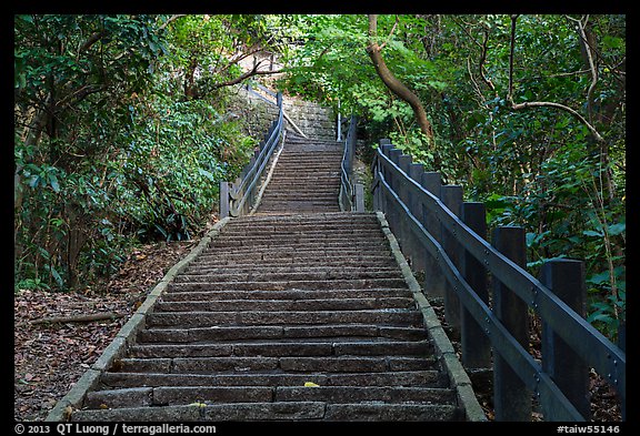 Stairs leading up Elephant Mountain. Taipei, Taiwan