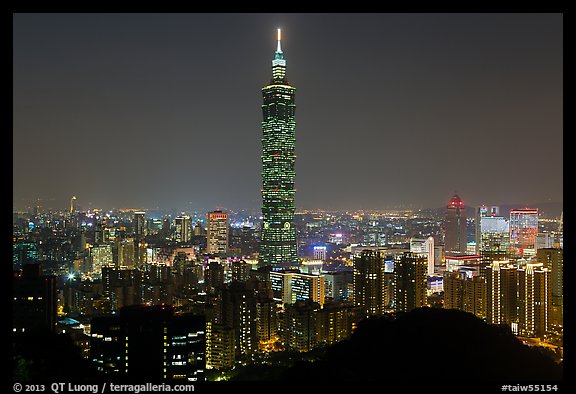 Xinyi district and Taipei 101 at night. Taipei, Taiwan (color)