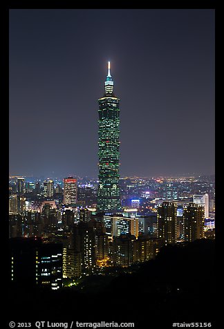 Taipei 101 tower from above at night. Taipei, Taiwan