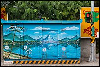 Electric utility boxe with nature landscape painting. Taipei, Taiwan