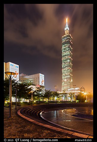 Taipei 101 at night from city hall plaza. Taipei, Taiwan