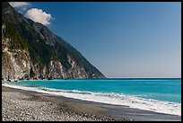 Gravel beach and turquoise waters. Taroko National Park, Taiwan (color)