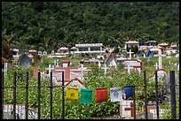 Prayer flags and graves on hillside, Chongde. Taiwan (color)