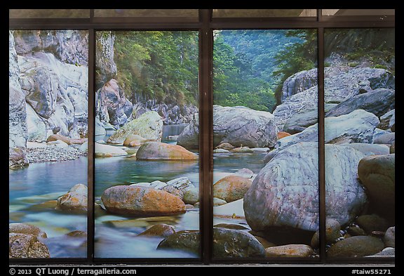 Doors decorated with landscape photographs, Visitor center. Taroko National Park, Taiwan (color)