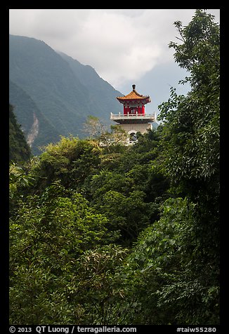 Changuang Temple nested in verdant cliffs. Taroko National Park, Taiwan (color)