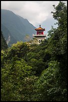 Changuang Temple nested in verdant cliffs. Taroko National Park, Taiwan (color)