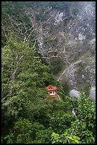 Trees, temple, and cliffs, Taroko Gorge. Taroko National Park, Taiwan (color)